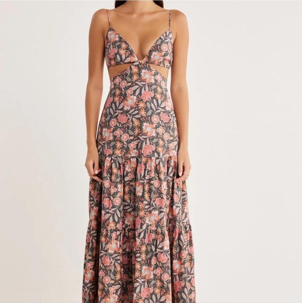 RUMER The Label Solandis Black Floral Linen Cutout Maxi Dress M Revolve NWT